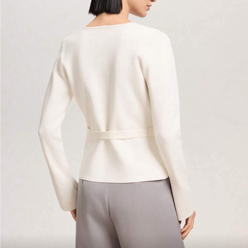 White belted stretchy cardigan with removable belt - Picture 3 of 4